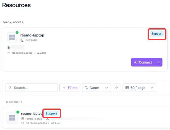 Support tag next to a resource name