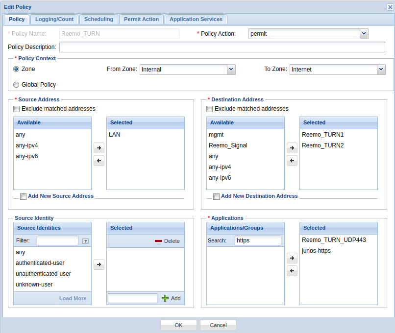 Juniper rule to TURN (UDP/443)