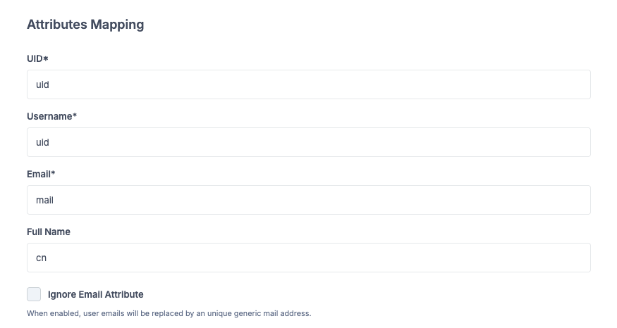 LDAP attribute configuration