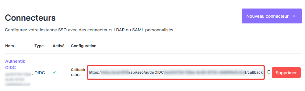 Récupération de l'URL de callback OIDC