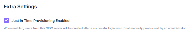 Just In Time Provisioning option on the OIDC connector