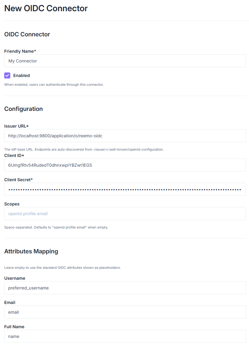 Complete the OIDC connector in Reemo