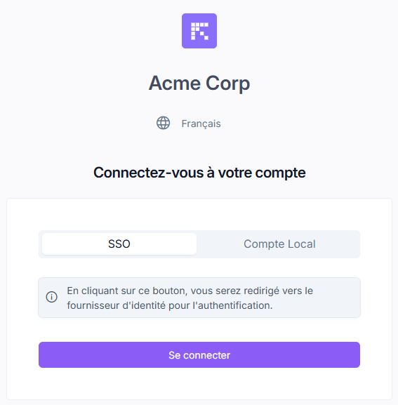 Onglet SSO sur l'écran de connexion