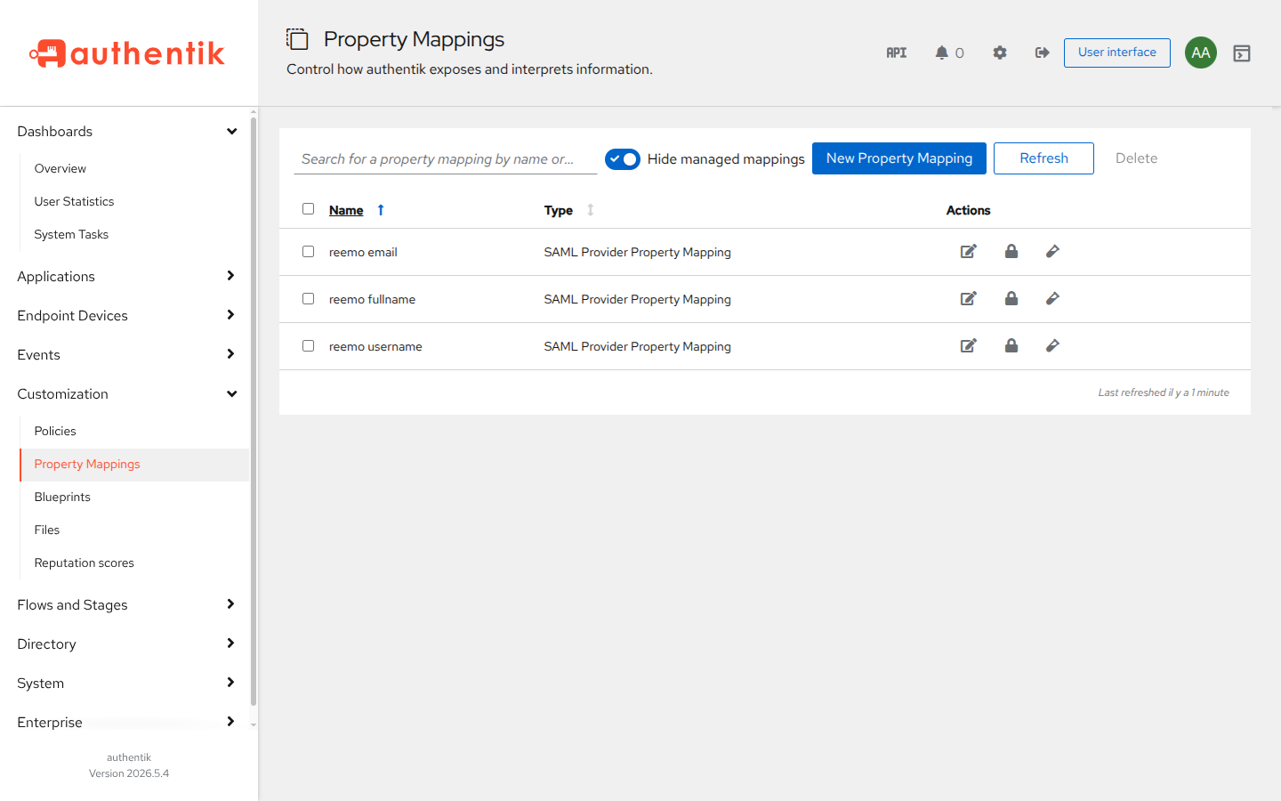 Liste des Property Mappings reemo