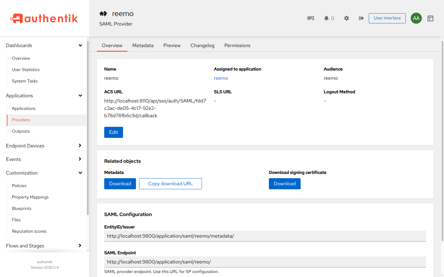 Overview du provider SAML Authentik