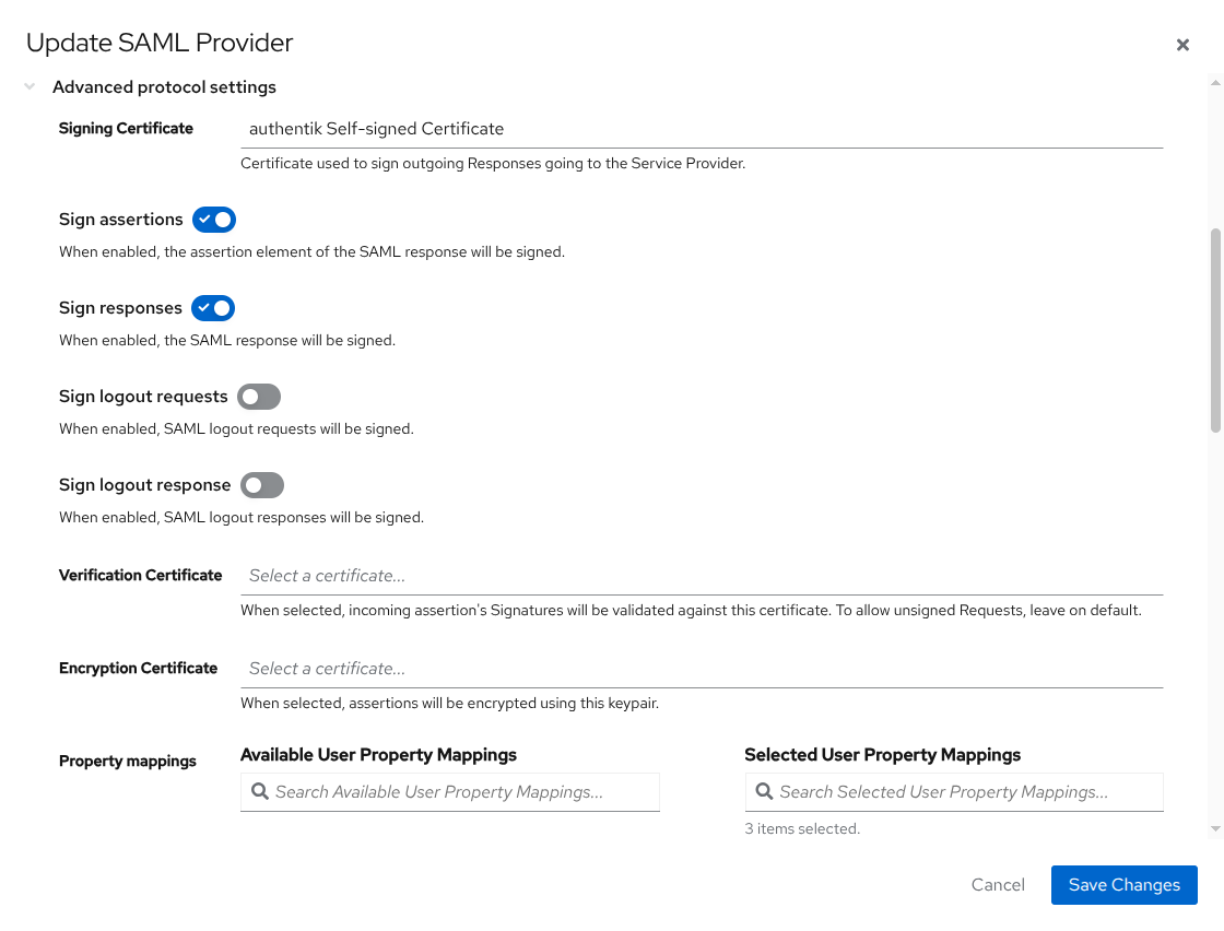 Configuration du provider SAML Authentik