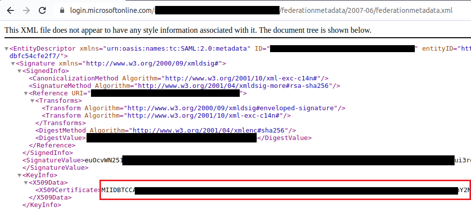 Extracting the X.509 certificate from metadata
