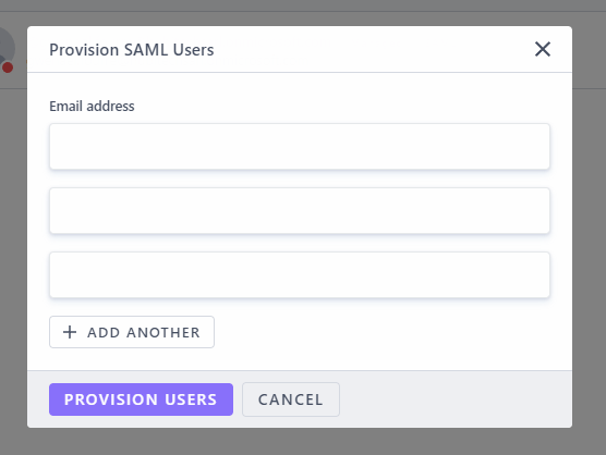 Popup to add SAML users by email