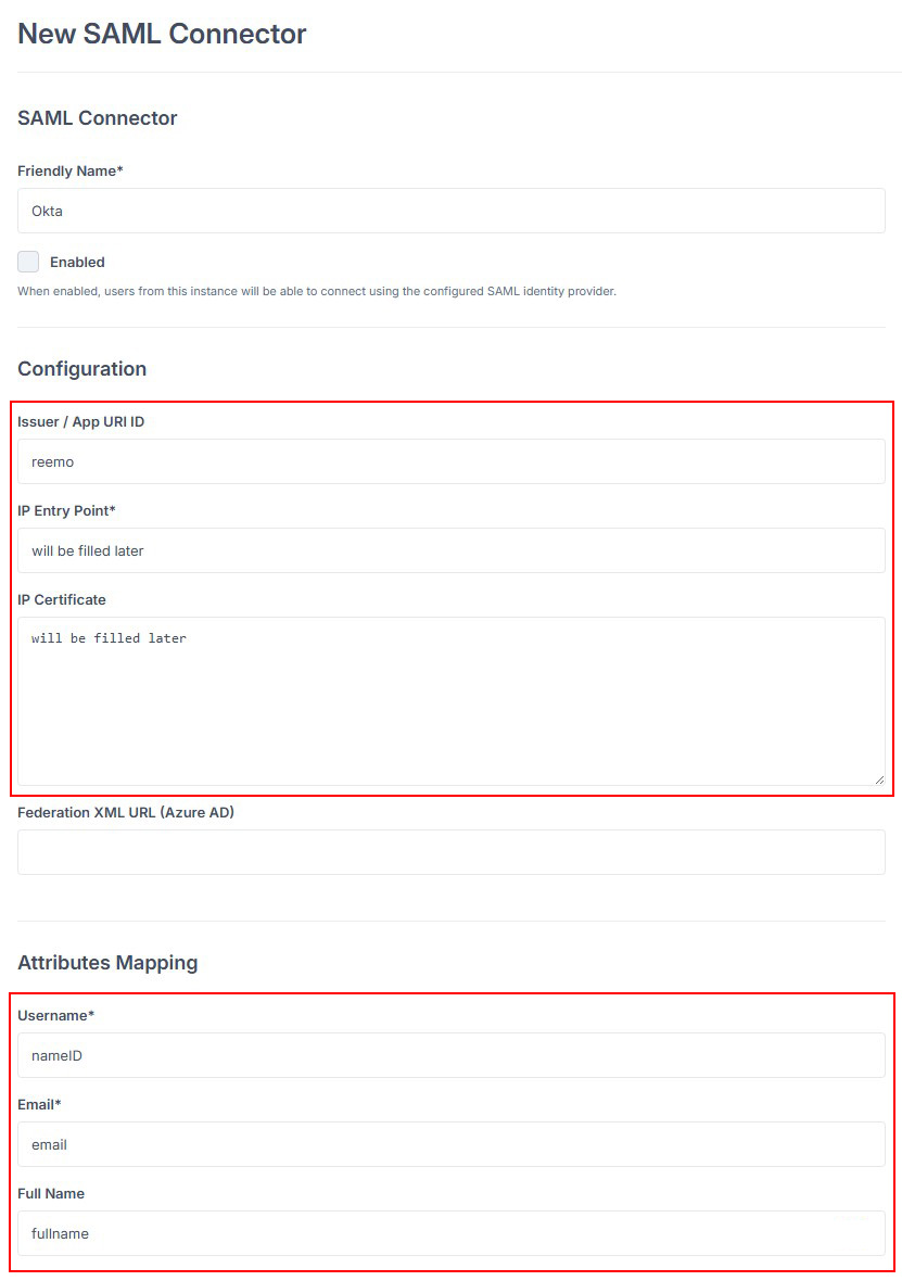 Creating a SAML connector in Reemo