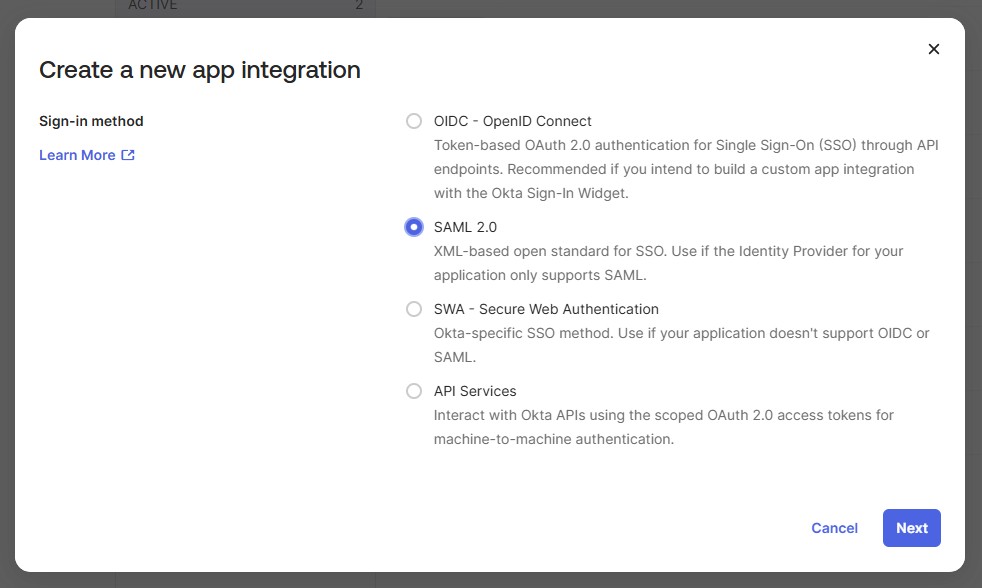 Creating a SAML 2.0 application in Okta