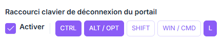 Raccourci de déconnexion du portail activé avec les modificateurs Ctrl et Alt/Opt et la touche L