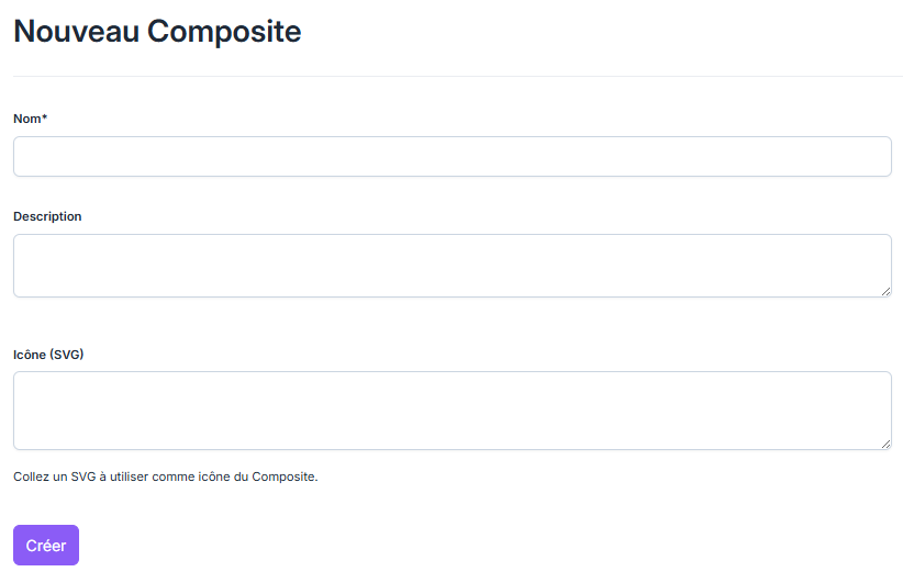 Formulaire de création d'un nouveau composite