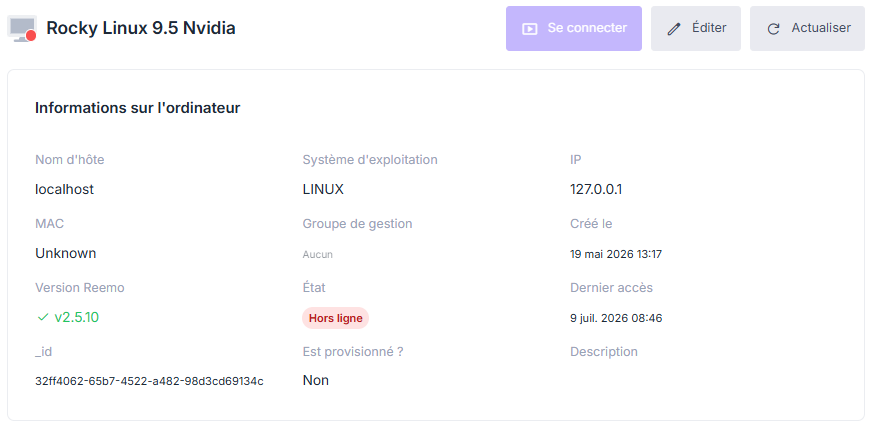 Profil d'un ordinateur affichant ses informations principales