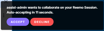 Notification asking the user to accept an administrator's request to join their session