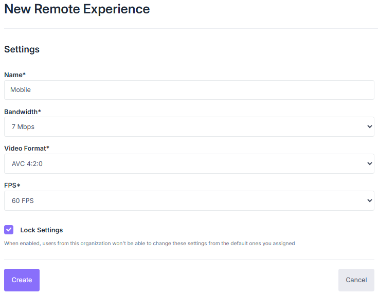 Remote Experience creation form