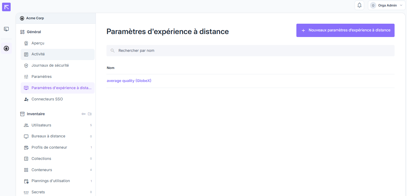 Liste des profils d’expérience à distance de l’organisation