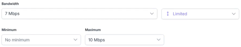 Bandwidth field with the Limited lock and the Minimum and Maximum lists