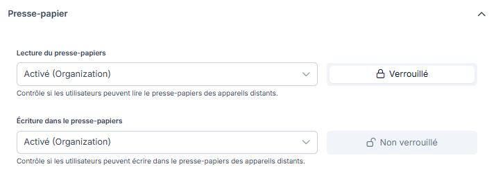 Paramètre hérité avec les états Verrouillé et Non verrouillé
