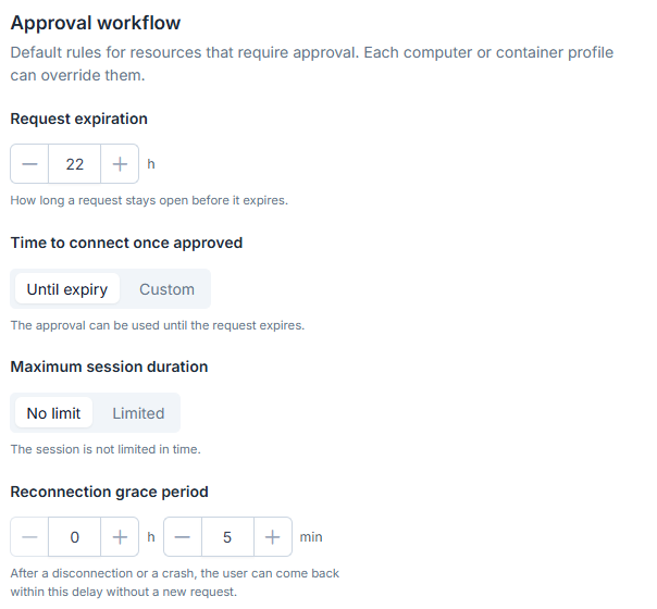 Approval workflow block of the security settings