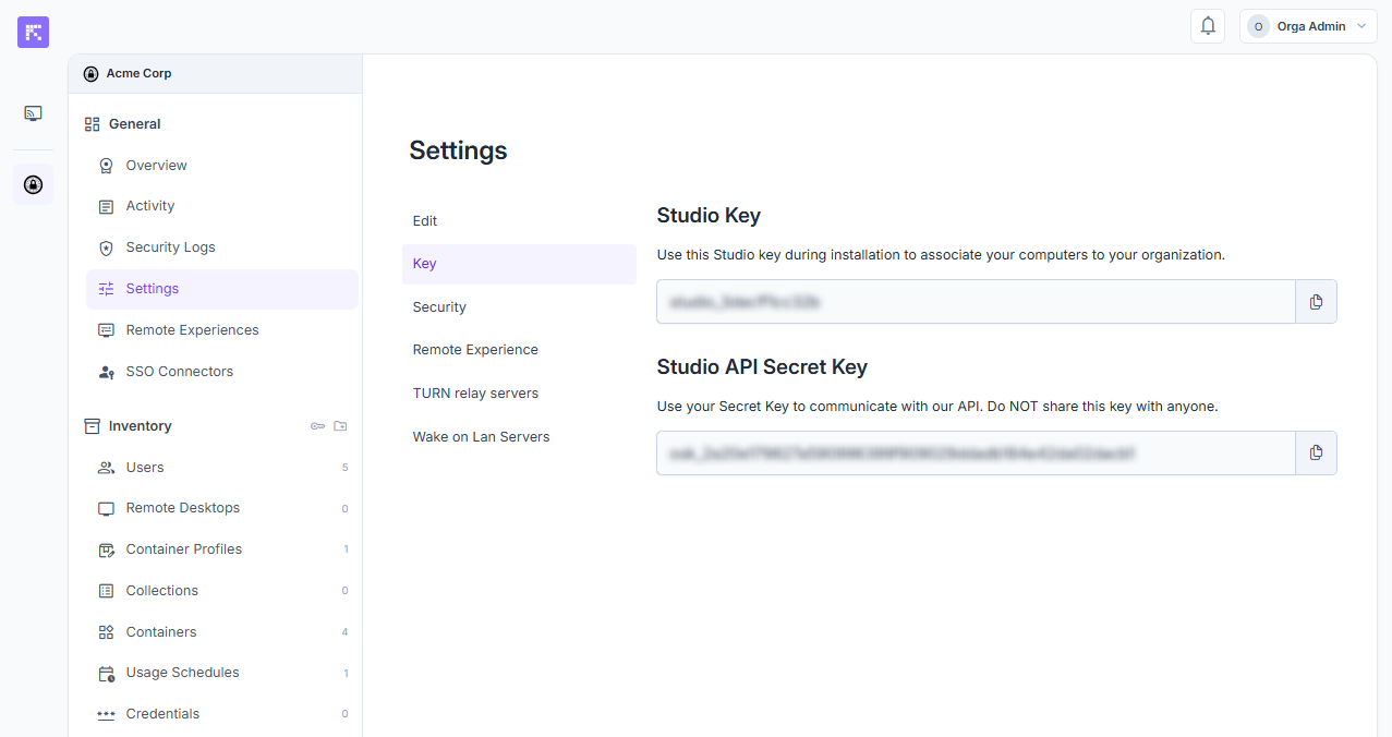 Organization Studio Key