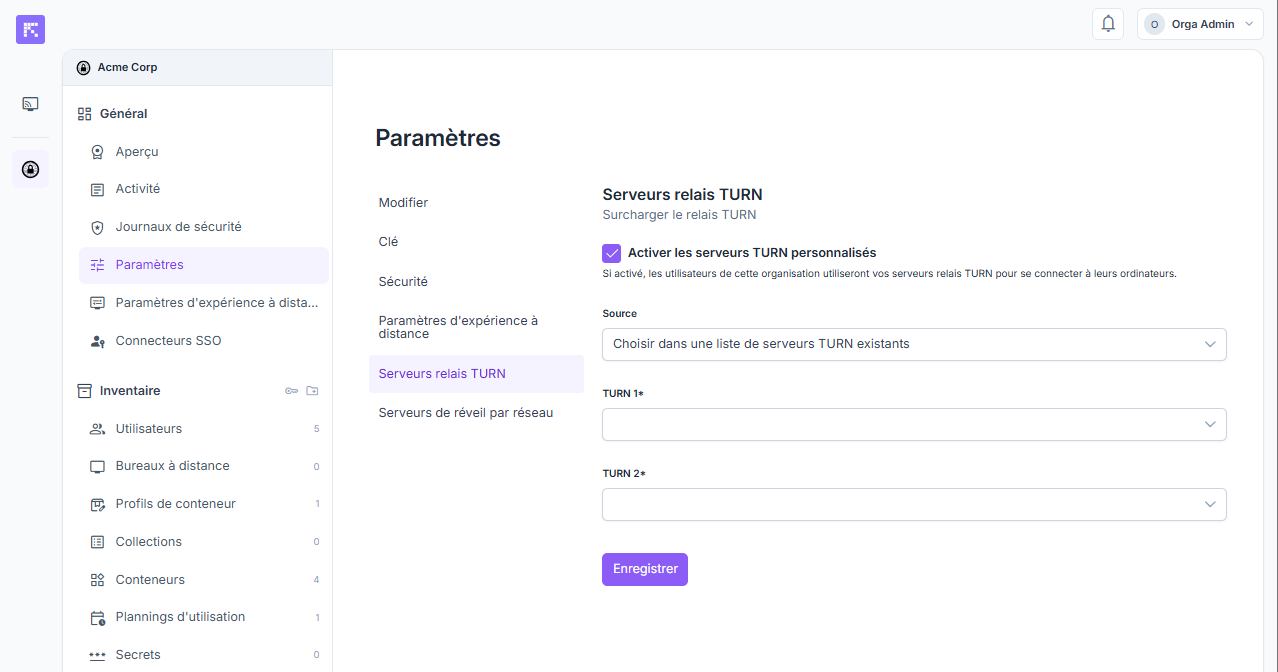 Configuration des serveurs TURN personnalisés