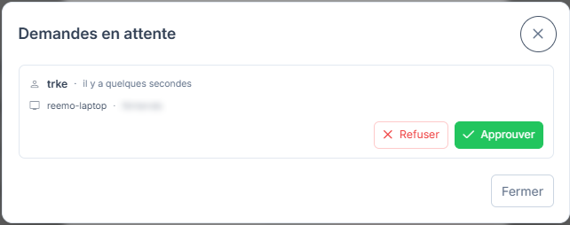Pop-up Approuver/Refuser ouverte depuis une notification de demande en attente