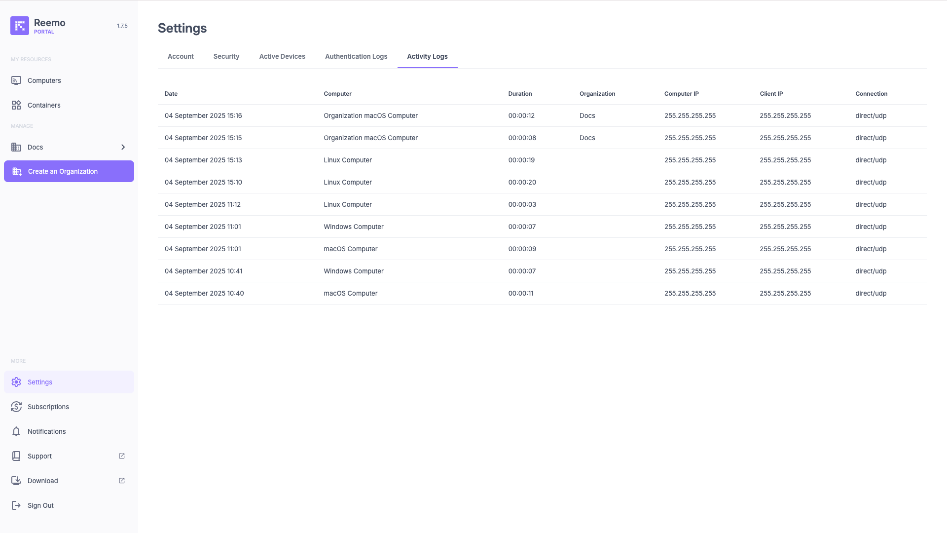 Activity logs