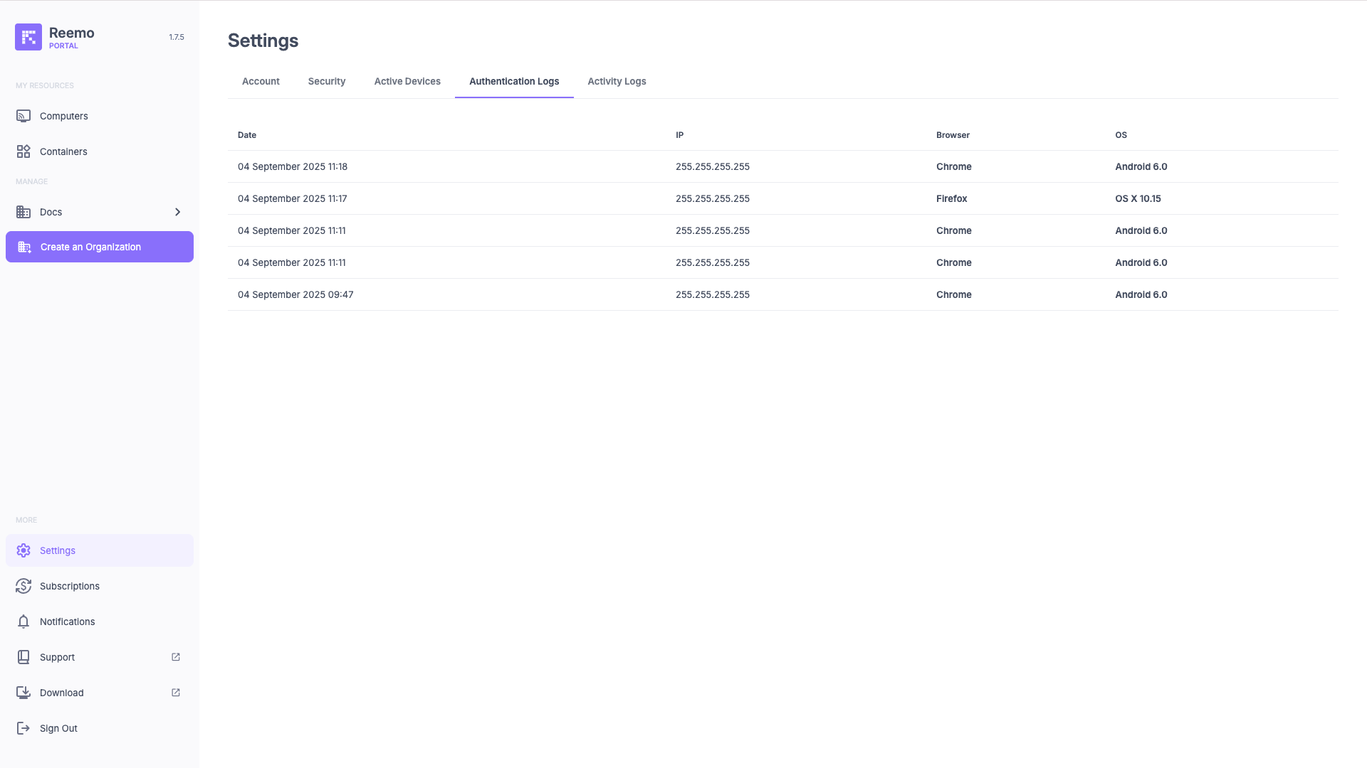 Authentication logs