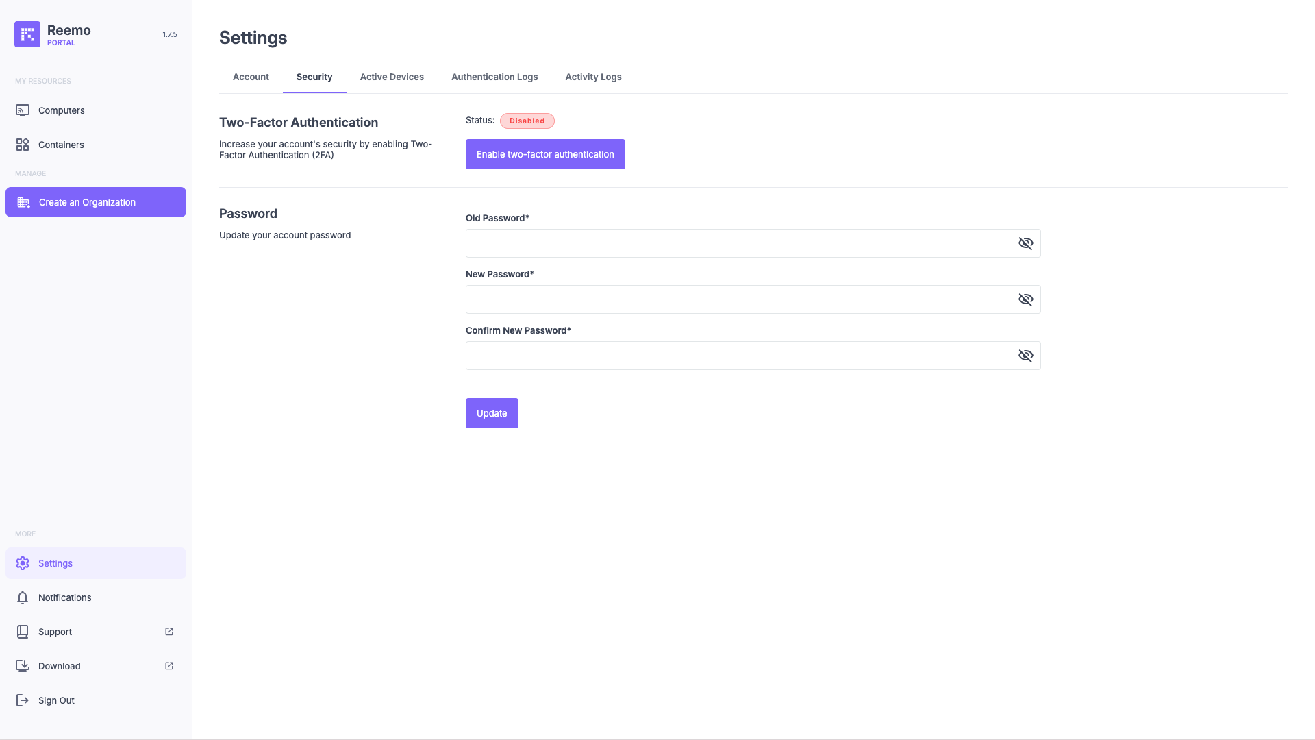 Security settings